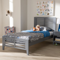 Baxton Studio HT1704-Grey-Twin Sedona Modern Classic Mission Style Grey-Finished Wood Twin Platform Bed